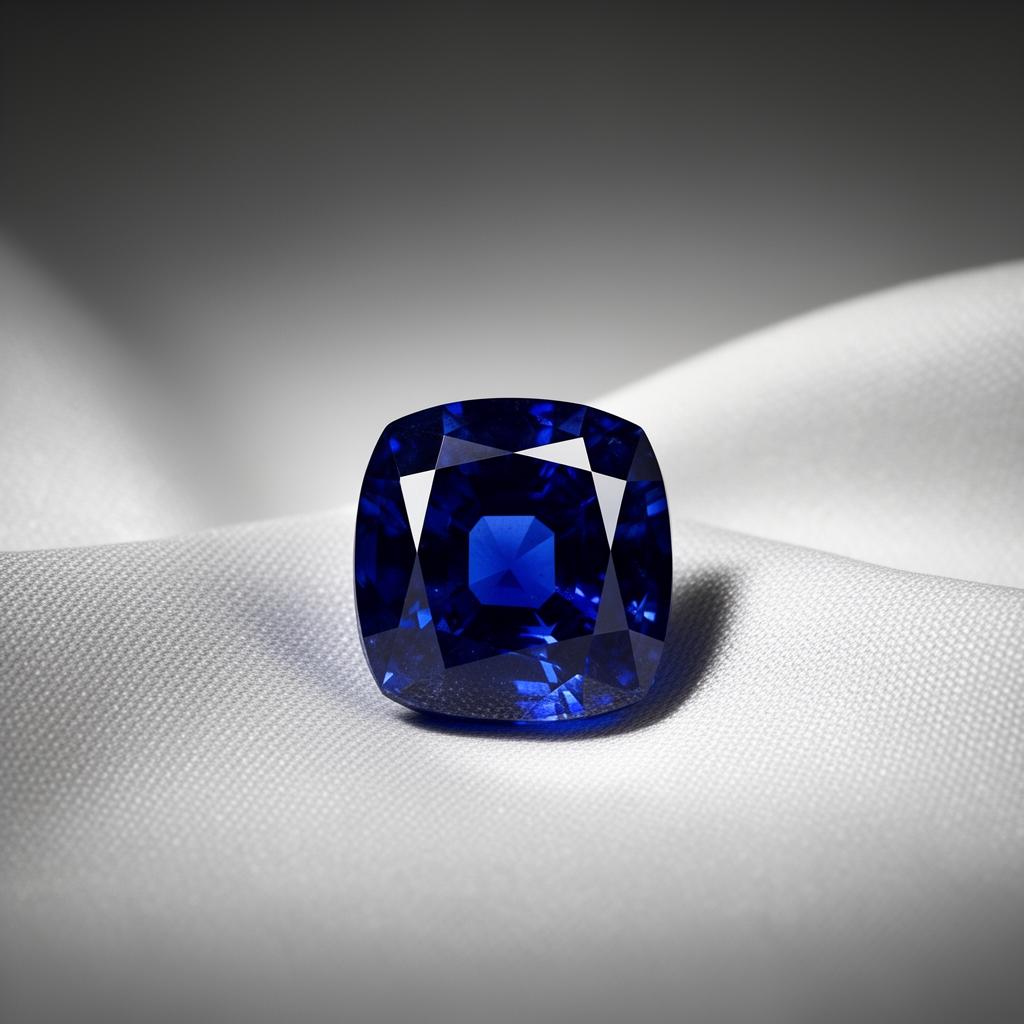 A singular Royal Blue Ceylon sapphire on white silk