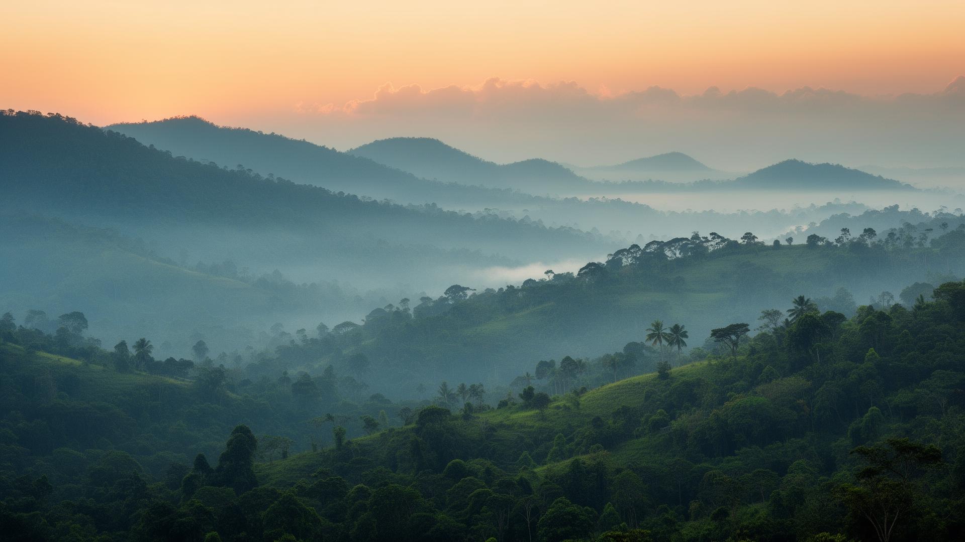 Misty highlands of Ratnapura, Sri Lanka at dawn